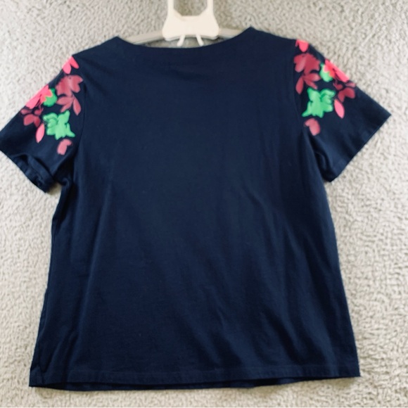 Liz Claiborne Women's Short‎ Sleeve Crew Neck Cotton T-Shirt Floral Print Navy L - Picture 6 of 11